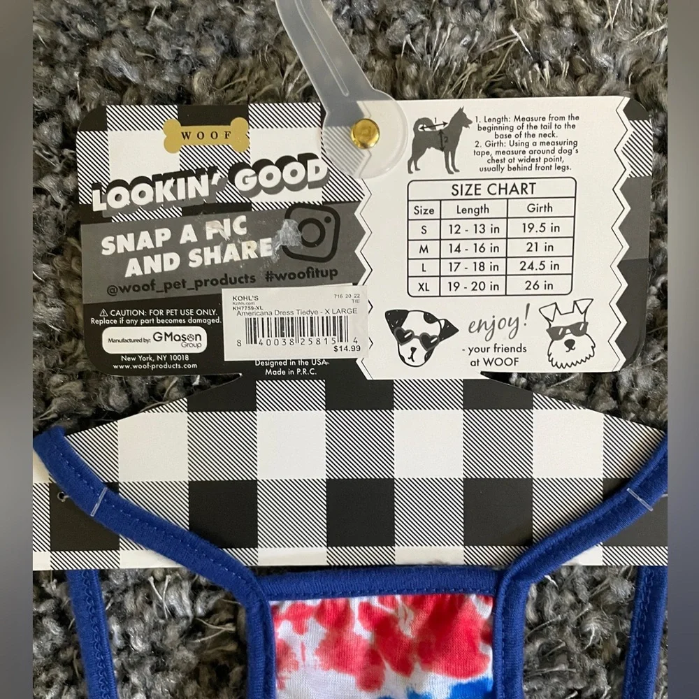 Woof new with tag red white and blue pet apparel size XL